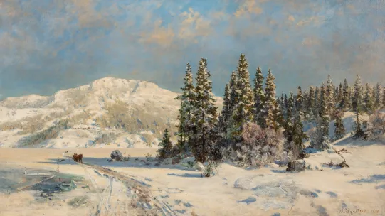 Vinterlandskap med hest og slede