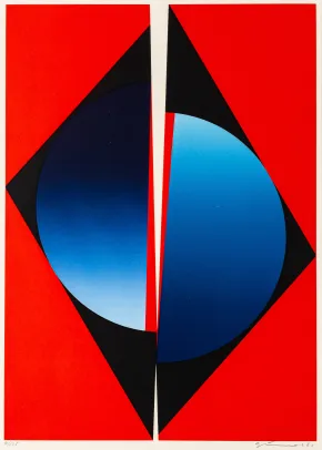 Splittet sirkel på rød bunn