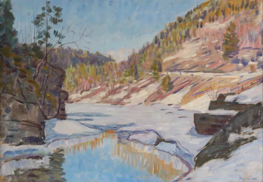 "Elvelandskap i vårløsning"