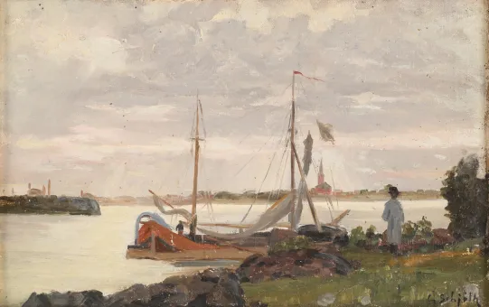 Kystlandskap med seilbåt