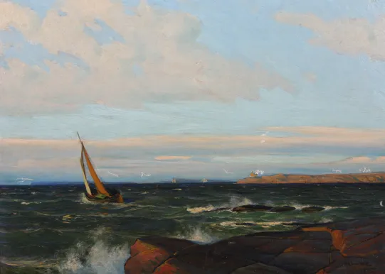 Kystlandskap med seilbåt