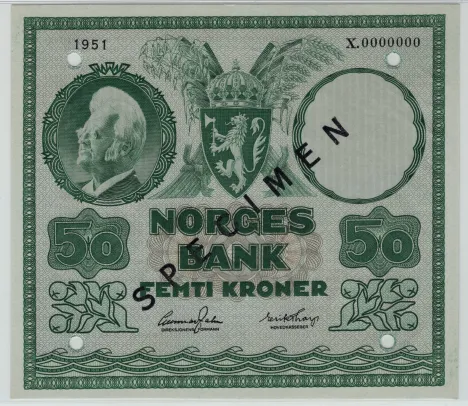 50 kroner 1951 X.0000000 SPECIMEN