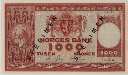 1000 kroner 1949 X.0000000 SPECIMEN