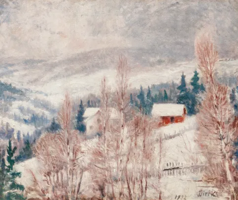 "Vinterlandskap med hus"