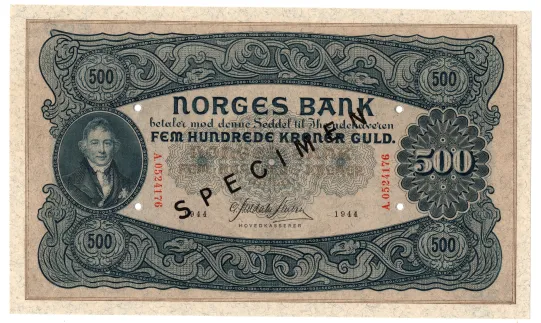500 kroner 1944 A.0524176 SPECIMEN