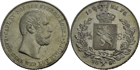 1/2 speciedaler 1862 Carl XV.