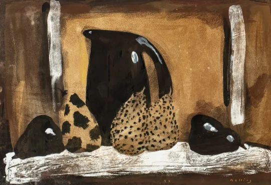 Stilleben med pærer og mugge