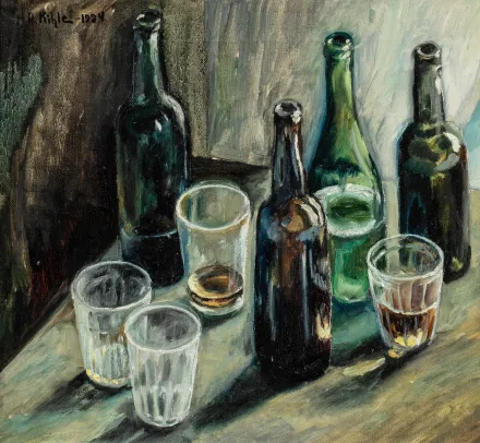 Opl. "Stilleben med flasker og glass"