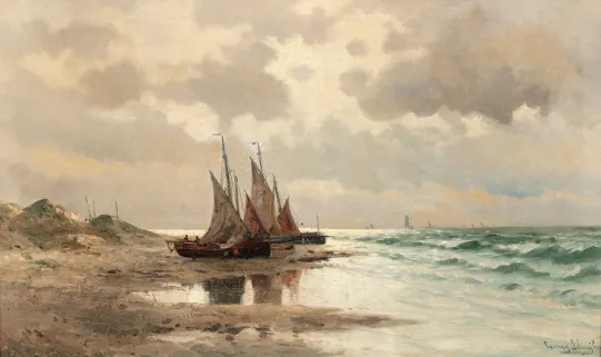 Kystlandskap med seilbåter