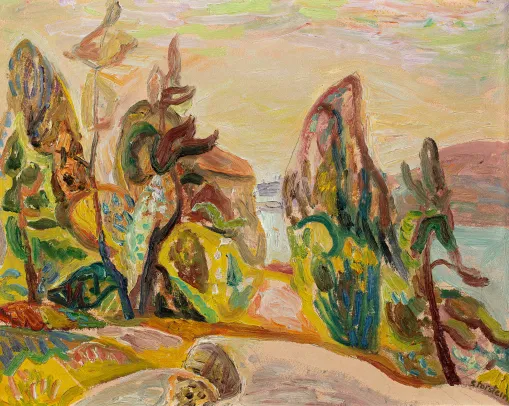 "Holmsbu - Trær i sol"