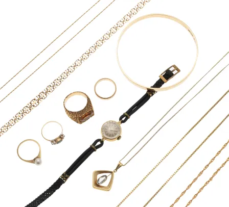 Lot smykker i gult gull