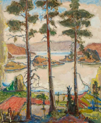 Skjærgårdslandskap med furutrær