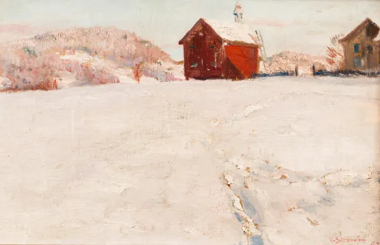 Vinterlandskap med hus