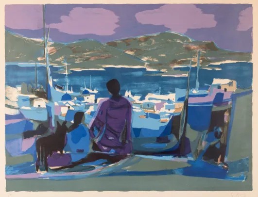 Havneparti med mennesker