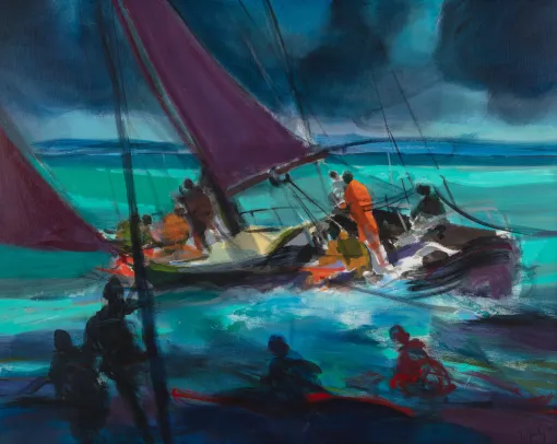 Yachtmen dans l'orage 