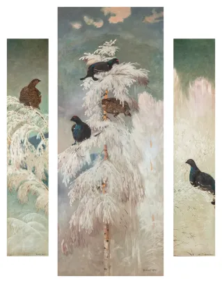 Vinterlandskap med tiur og røy