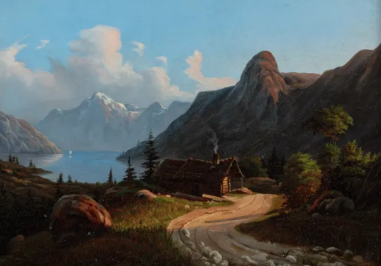 Fjordlandskap med hus