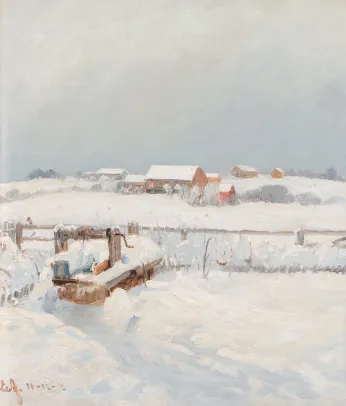 Vinterlandskap med gård, Hadeland