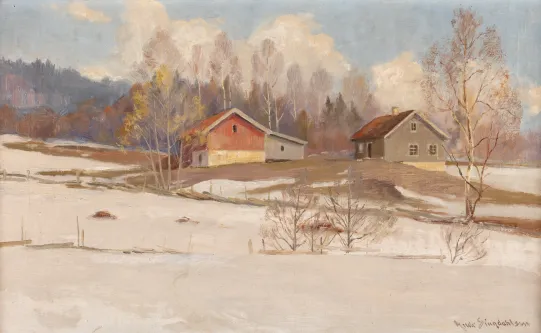 Vinterlandskap med gårdsbruk