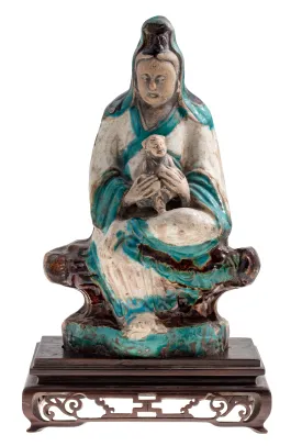 Sittende Guanyin med gutt