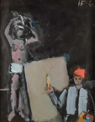 Kunstner og modell i atelier