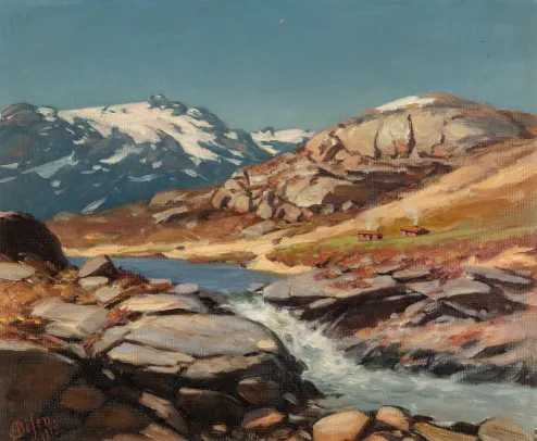 Fjellandskap med hus