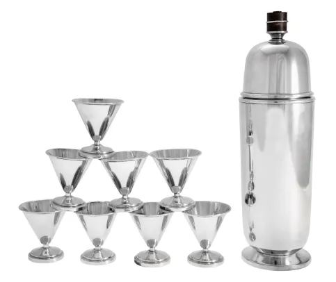 Coctailshaker med 8 tilhørende begere