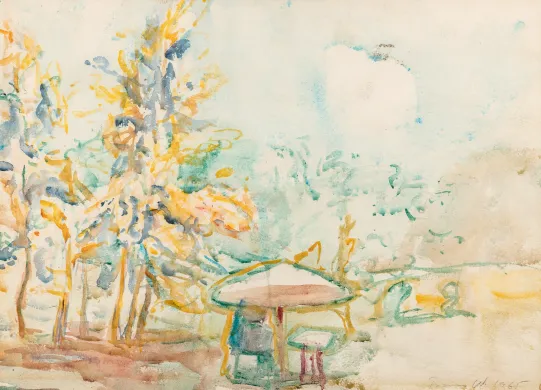 Landskap med parasoll