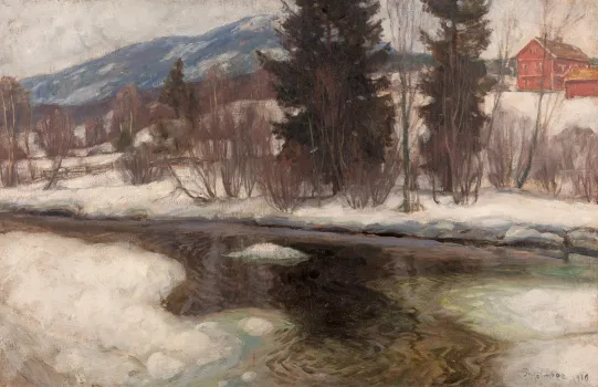 Vinterlandskap med elv