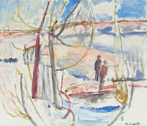 Vinterlandskap med mennesker