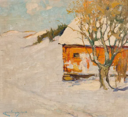 Vinterlandskap med hus