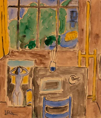 Interiør med blå akt