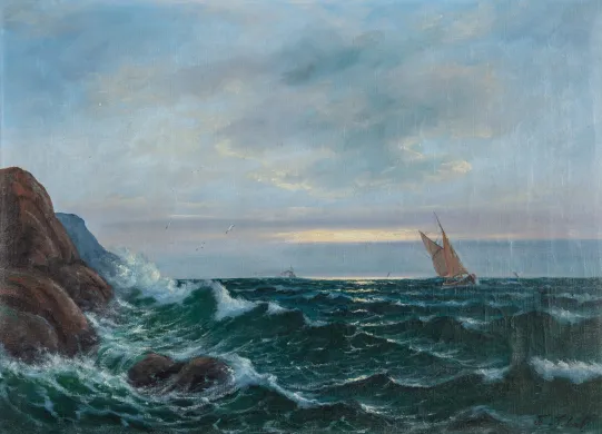 Seilskute i opprørt sjø