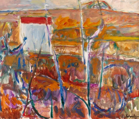 Hvitmalt hus i landskap